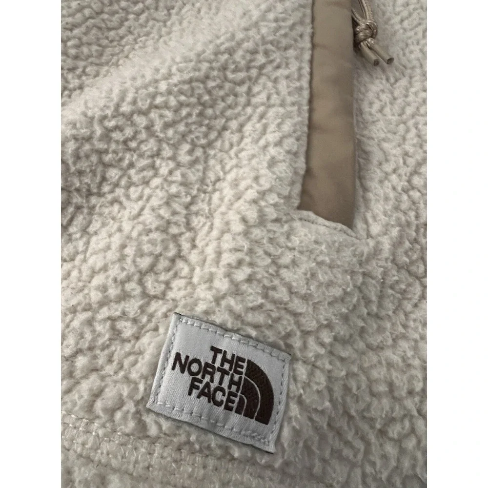 VINTAGE North Face Cragmont Pullover Jacket Deep Pile Fleece T Snap LARGE CREAM